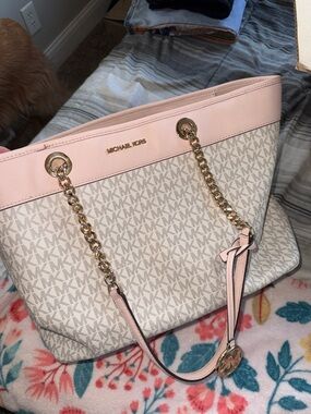 Michael Kors Blush Pink Logo-Print Chain Strap Tote